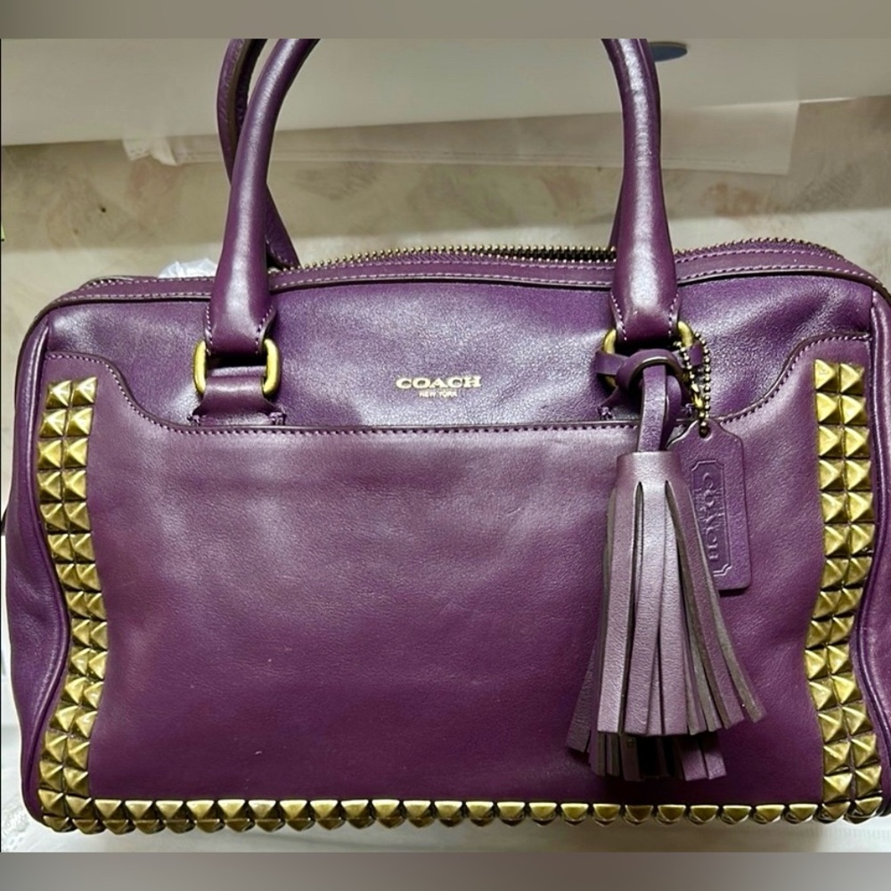 Coach Purple Studded Satchel  Bag - Picture 3 of 13